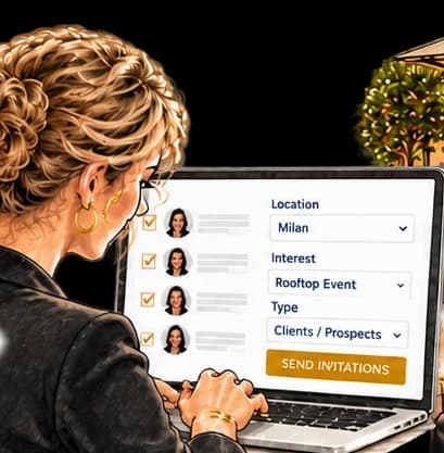Selecting members and sending invitations on a laptop.