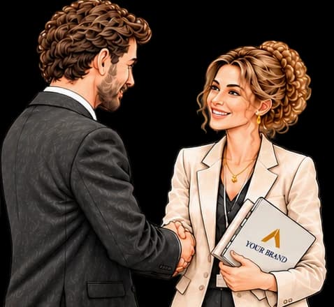 Handshake between a client and the brand representative.